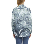 Women's Blue Swirl Print Button-Up Shirt – Bold & Fashion-Forward