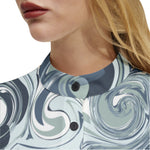 Women's Blue Swirl Print Button-Up Shirt – Bold & Fashion-Forward