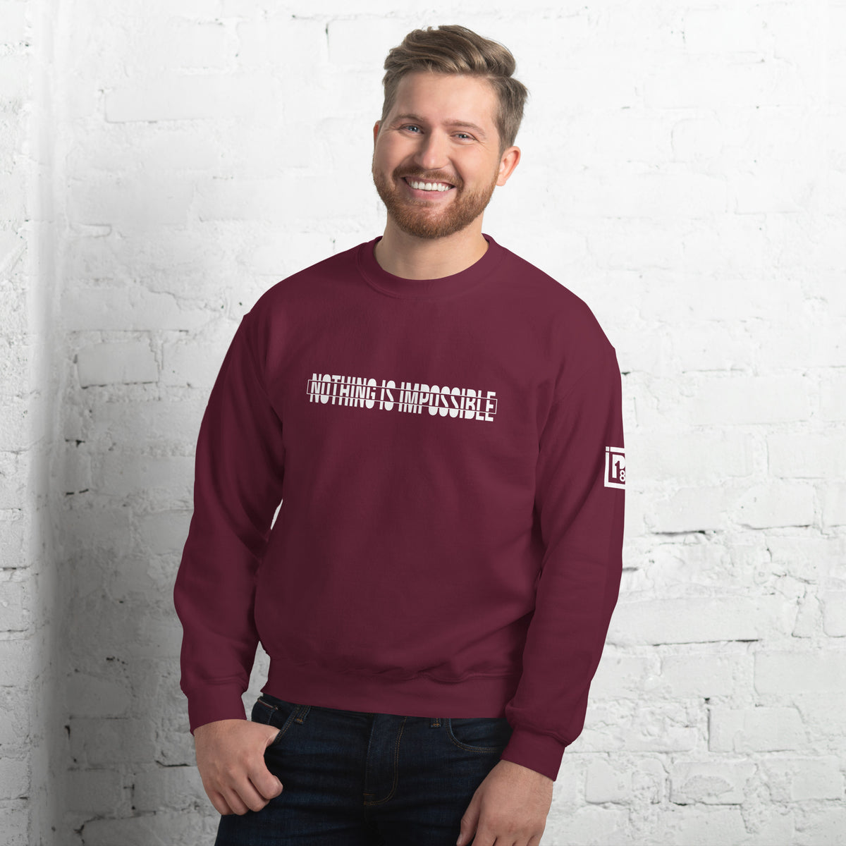 Men's Maroon Printed Crew Neck Sweatshirt