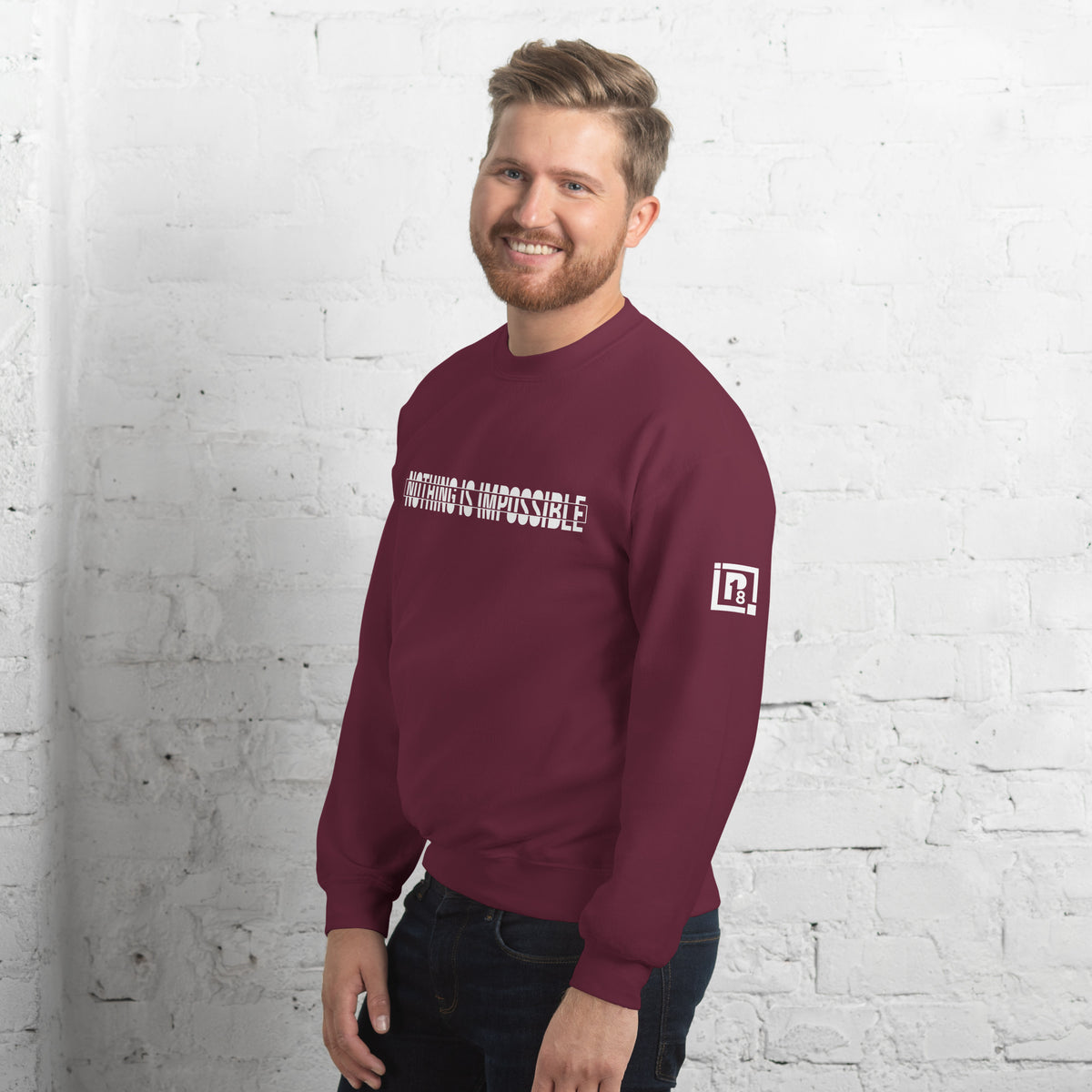 Men's Maroon Printed Crew Neck Sweatshirt