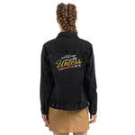 Women's Black Denim Jacket – "Nothing Will Work Unless You Do" Motivational Streetwear