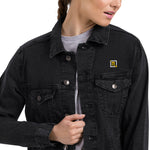 Women's Black Denim Jacket – "Nothing Will Work Unless You Do" Motivational Streetwear