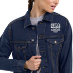 Women's Dark Blue Denim Jacket – ""Life is Short"" Casual Streetwear