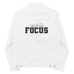 Men’s White Denim Jacket – ""Focus"" Embroidered Statement Piece