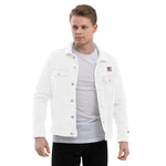 Men’s White Denim Jacket – ""Focus"" Embroidered Statement Piece